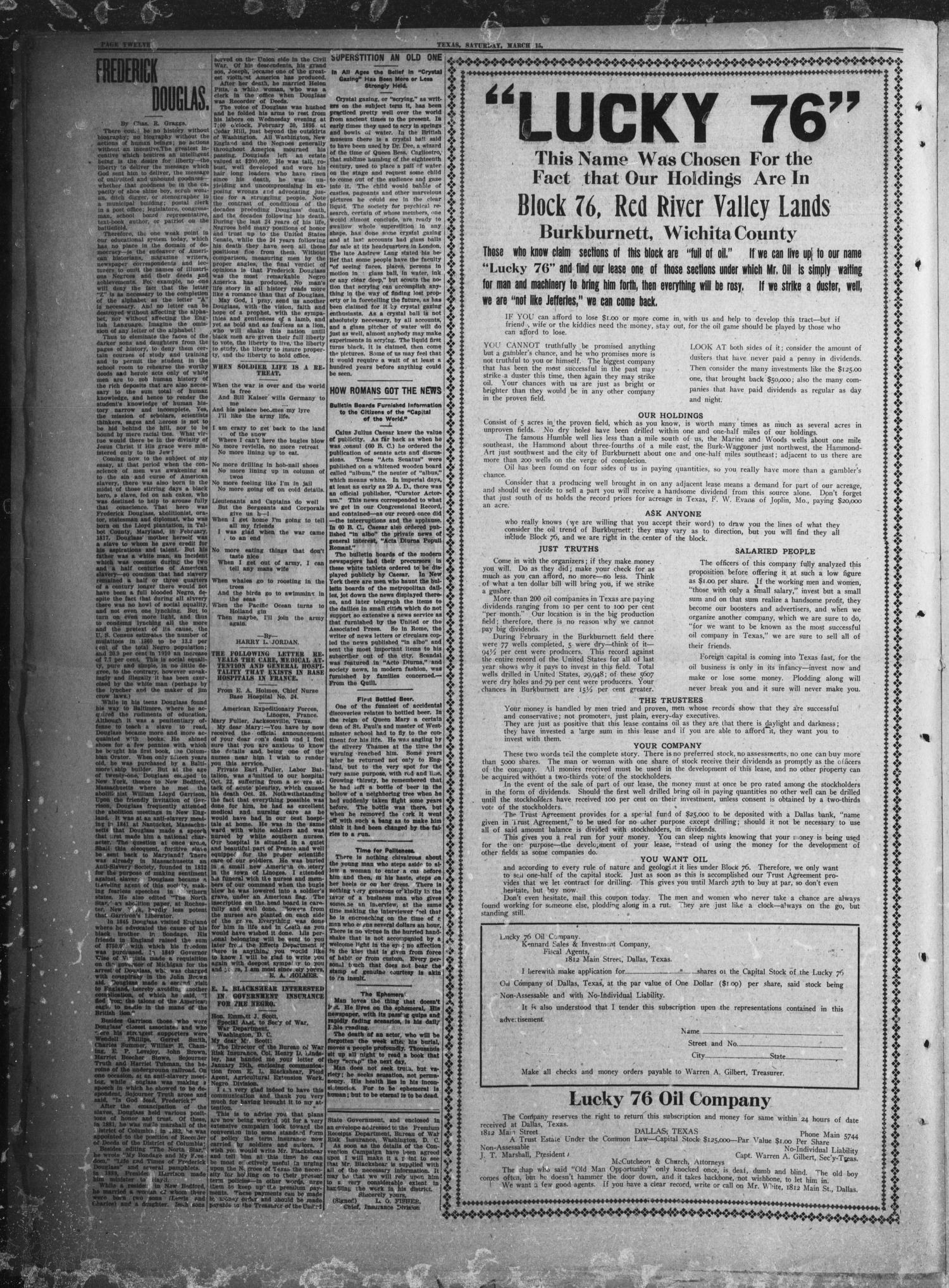 The Dallas Express (Dallas, Tex.), Vol. 26, No. 22, Ed. 1 Saturday, March 15, 1919
                                                
                                                    [Sequence #]: 12 of 16
                                                