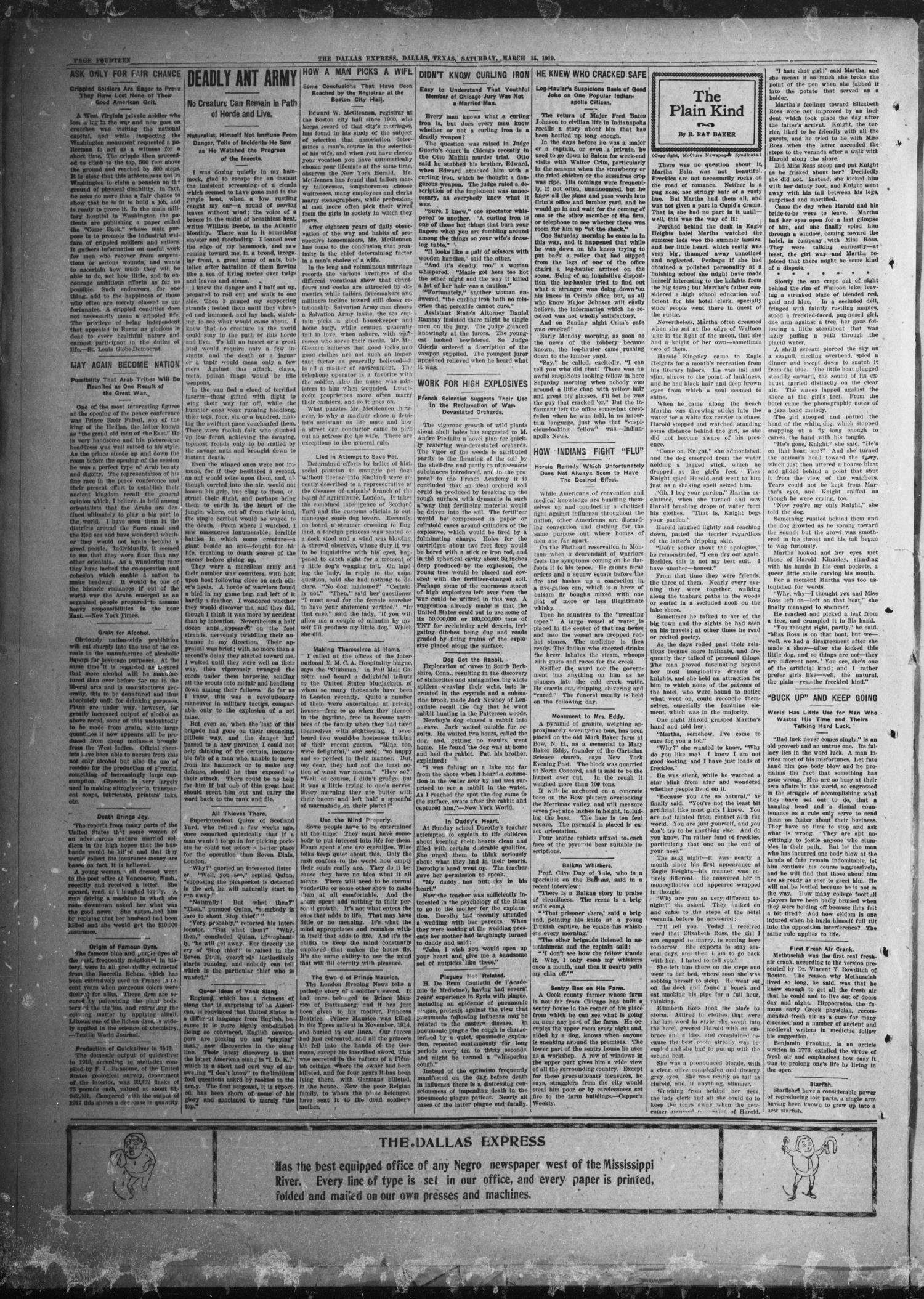 The Dallas Express (Dallas, Tex.), Vol. 26, No. 22, Ed. 1 Saturday, March 15, 1919
                                                
                                                    [Sequence #]: 14 of 16
                                                