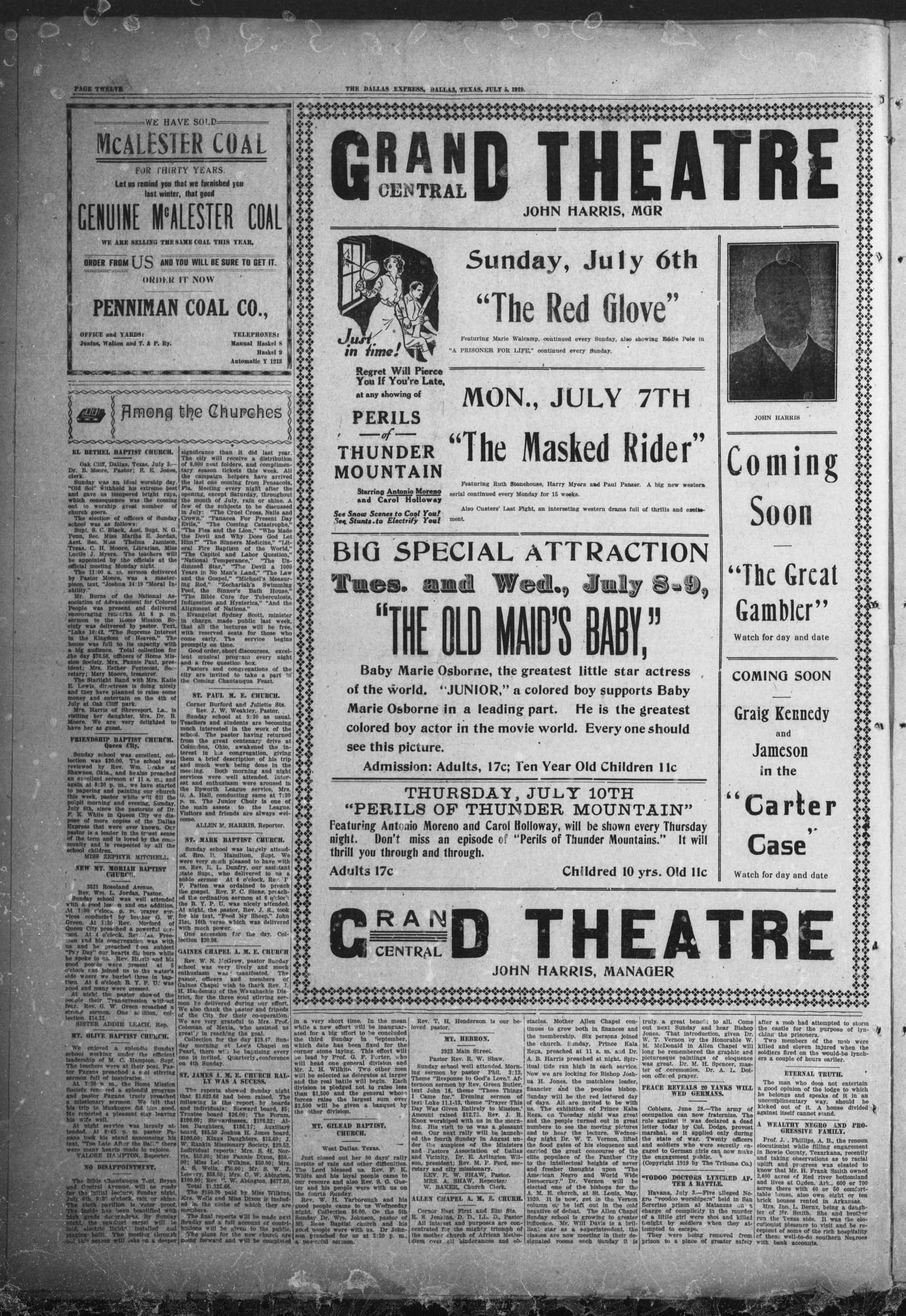 The Dallas Express (Dallas, Tex.), Vol. 26, No. 38, Ed. 1 Saturday, July 5, 1919
                                                
                                                    [Sequence #]: 12 of 12
                                                