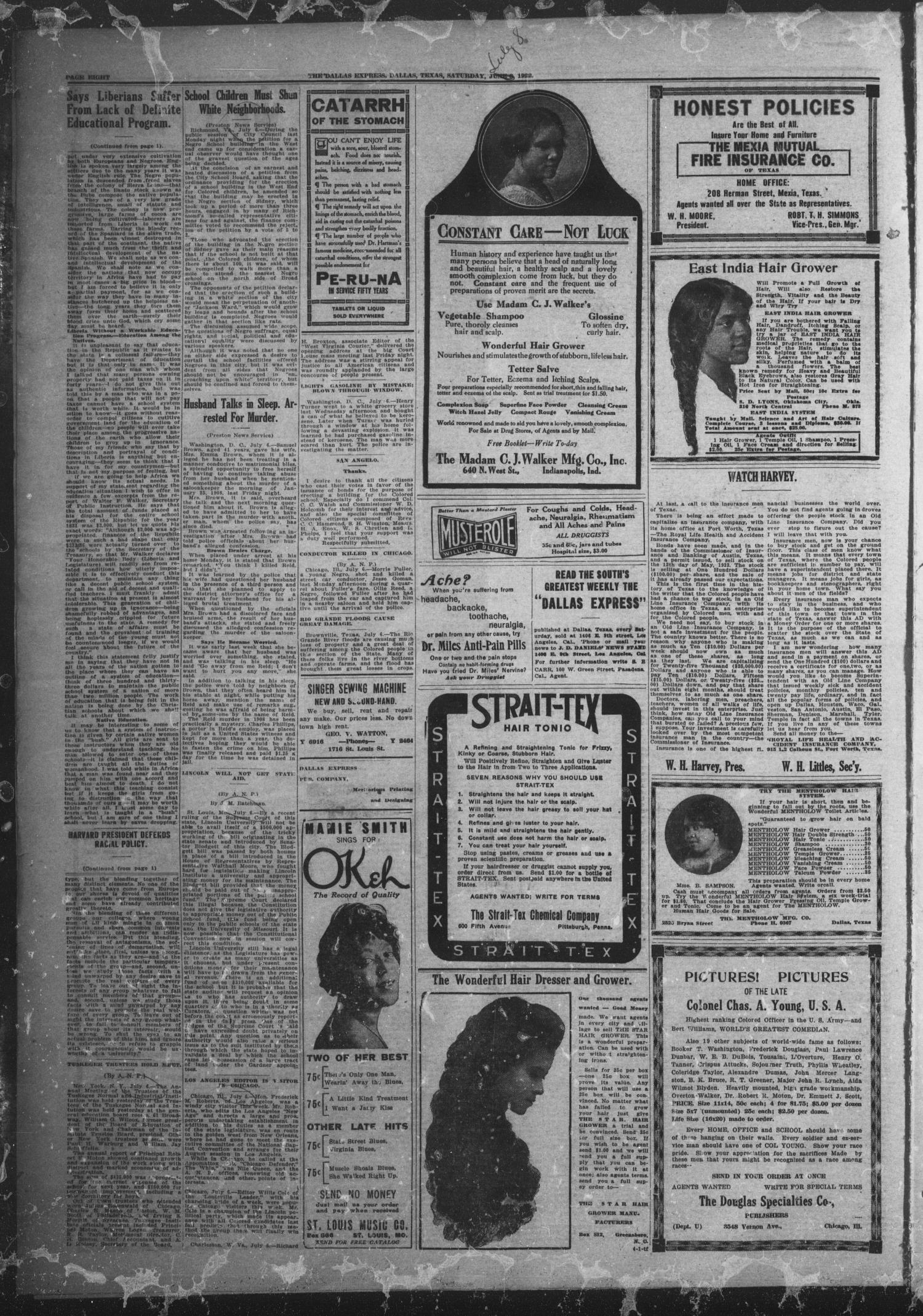 The Dallas Express (Dallas, Tex.), Vol. 29, No. 38, Ed. 1 Saturday, July 8, 1922
                                                
                                                    [Sequence #]: 8 of 8
                                                