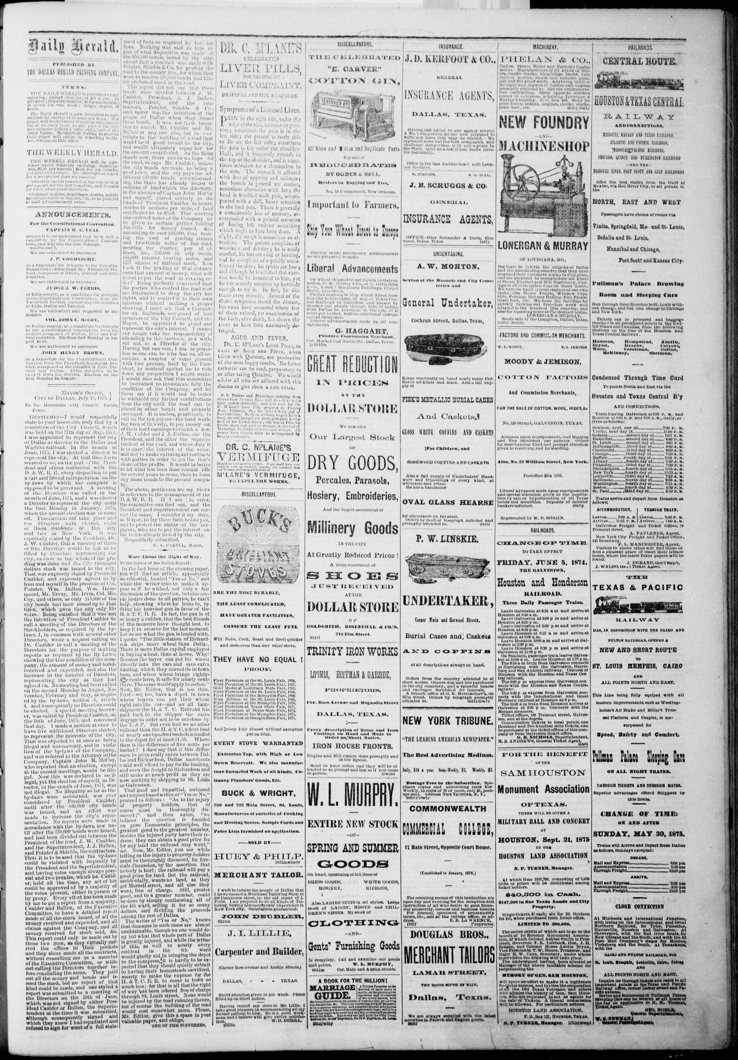 The Dallas Daily Herald. (Dallas, Tex.), Vol. 3, No. 145, Ed. 1 Sunday, August 1, 1875
                                                
                                                    [Sequence #]: 3 of 4
                                                