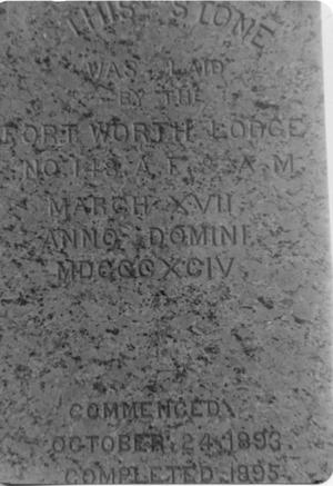 Primary view of object titled 'Cornerstone of Fort Worth Masonic Lodge 148'.