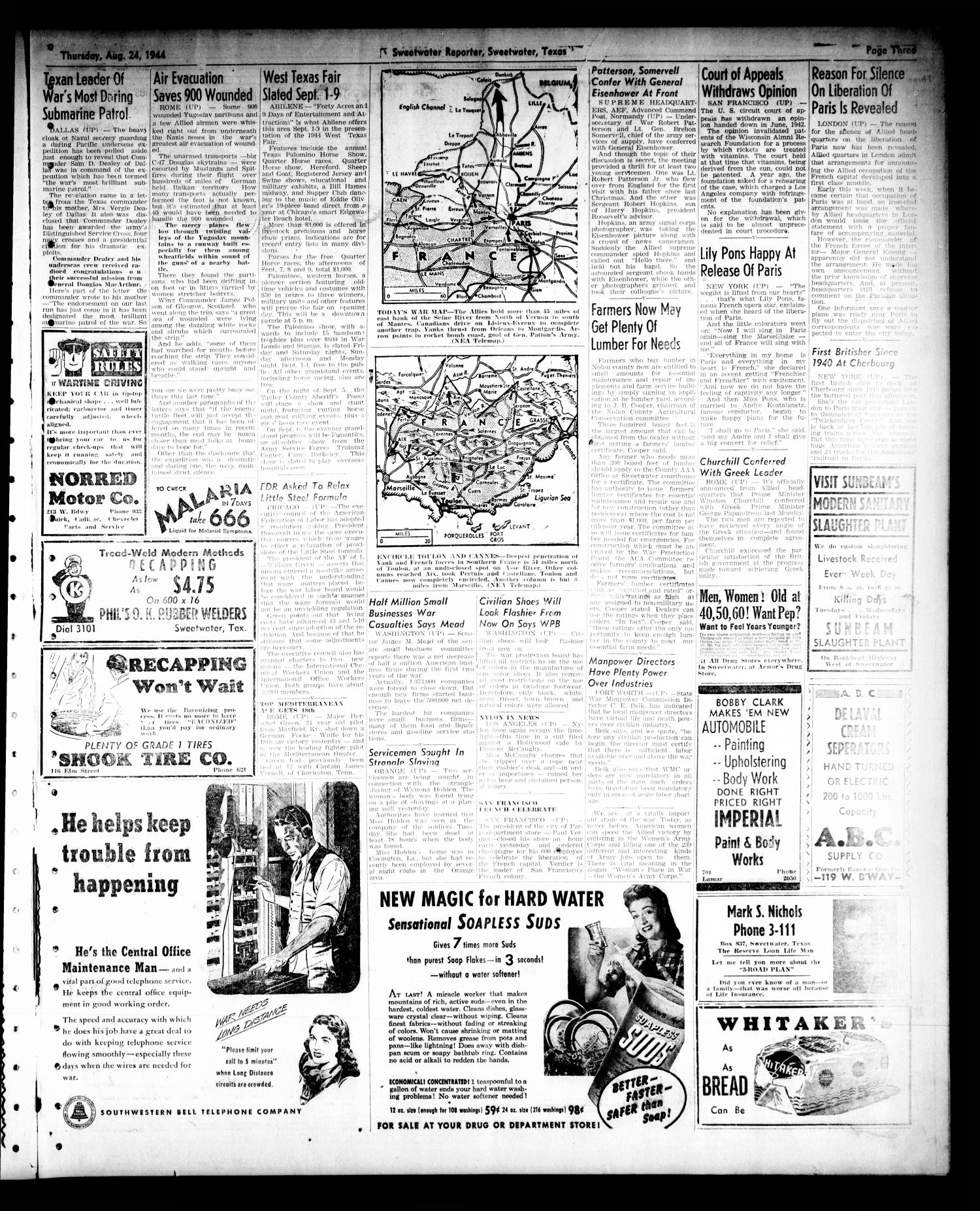 Sweetwater Reporter (Sweetwater, Tex.), Vol. 47, No. 195, Ed. 1 Thursday, August 24, 1944
                                                
                                                    [Sequence #]: 3 of 8
                                                