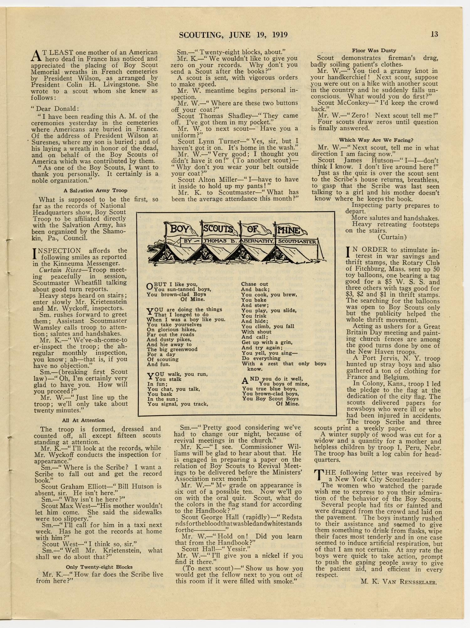 Scouting, Volume 7, Number 25, June 19, 1919
                                                
                                                    13
                                                