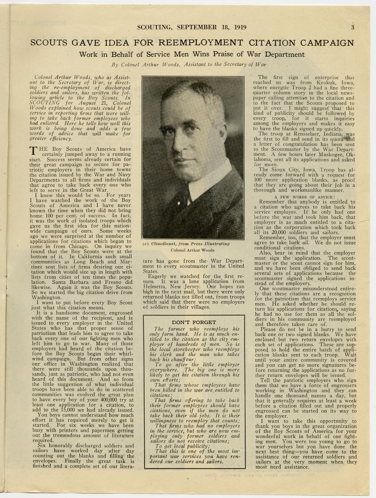 Scouting, Volume 7, Number 38, September 18, 1919
                                                
                                                    3
                                                