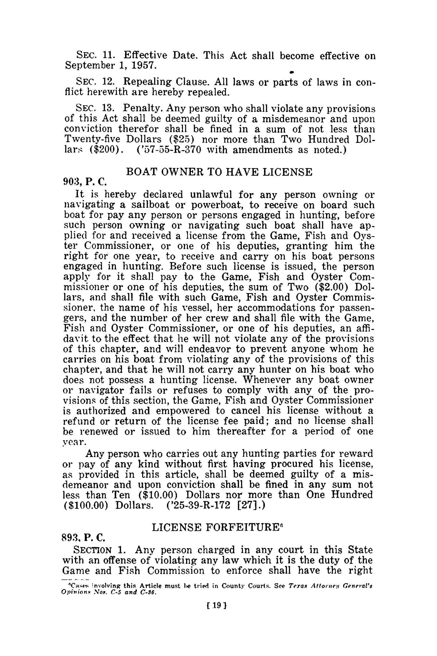 Full Text of the Game, Fish and Fur Laws of Texas with citations of Park Laws, 1965
                                                
                                                    19
                                                