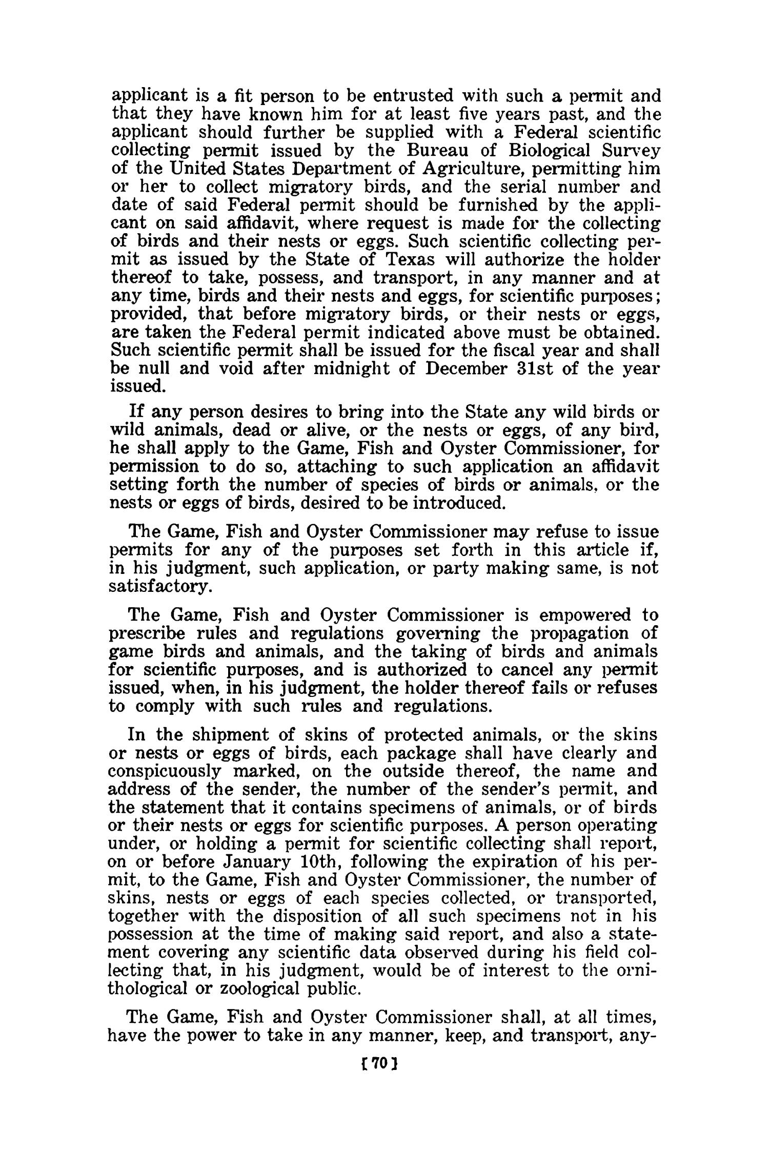 Full Text of the Game, Fish and Fur Laws of Texas with citations of Park Laws, 1965
                                                
                                                    70
                                                