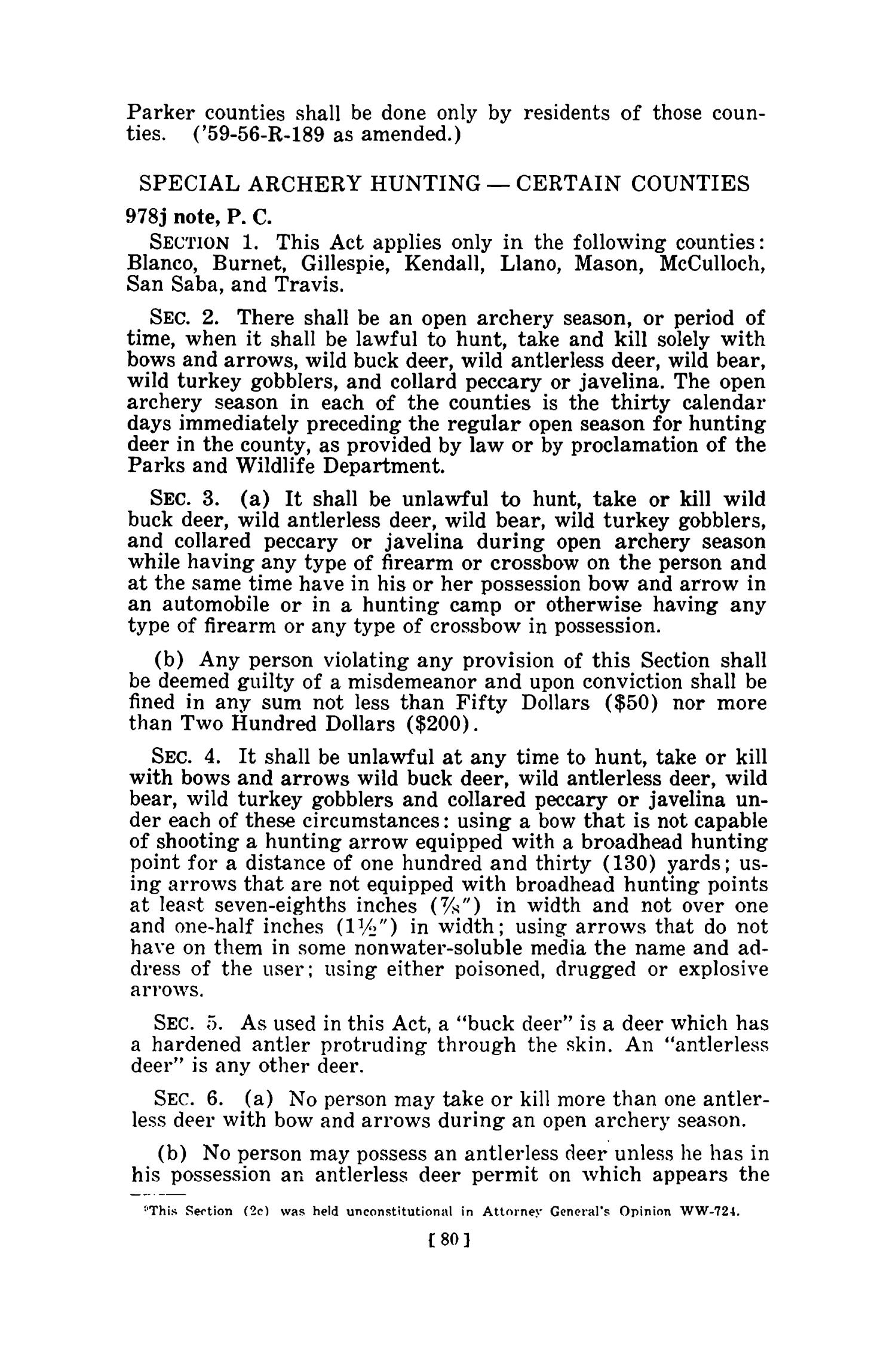 Full Text of the Game, Fish and Fur Laws of Texas with citations of Park Laws, 1965
                                                
                                                    80
                                                