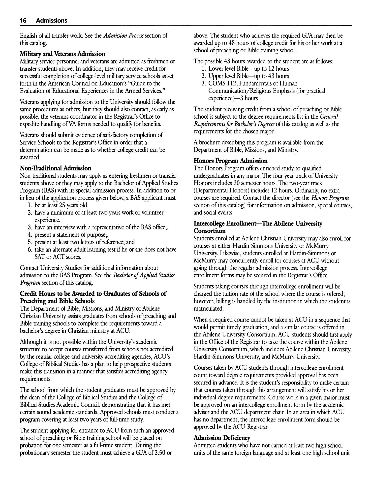 Catalog of Abilene Christian University, 2000-2001
                                                
                                                    16
                                                