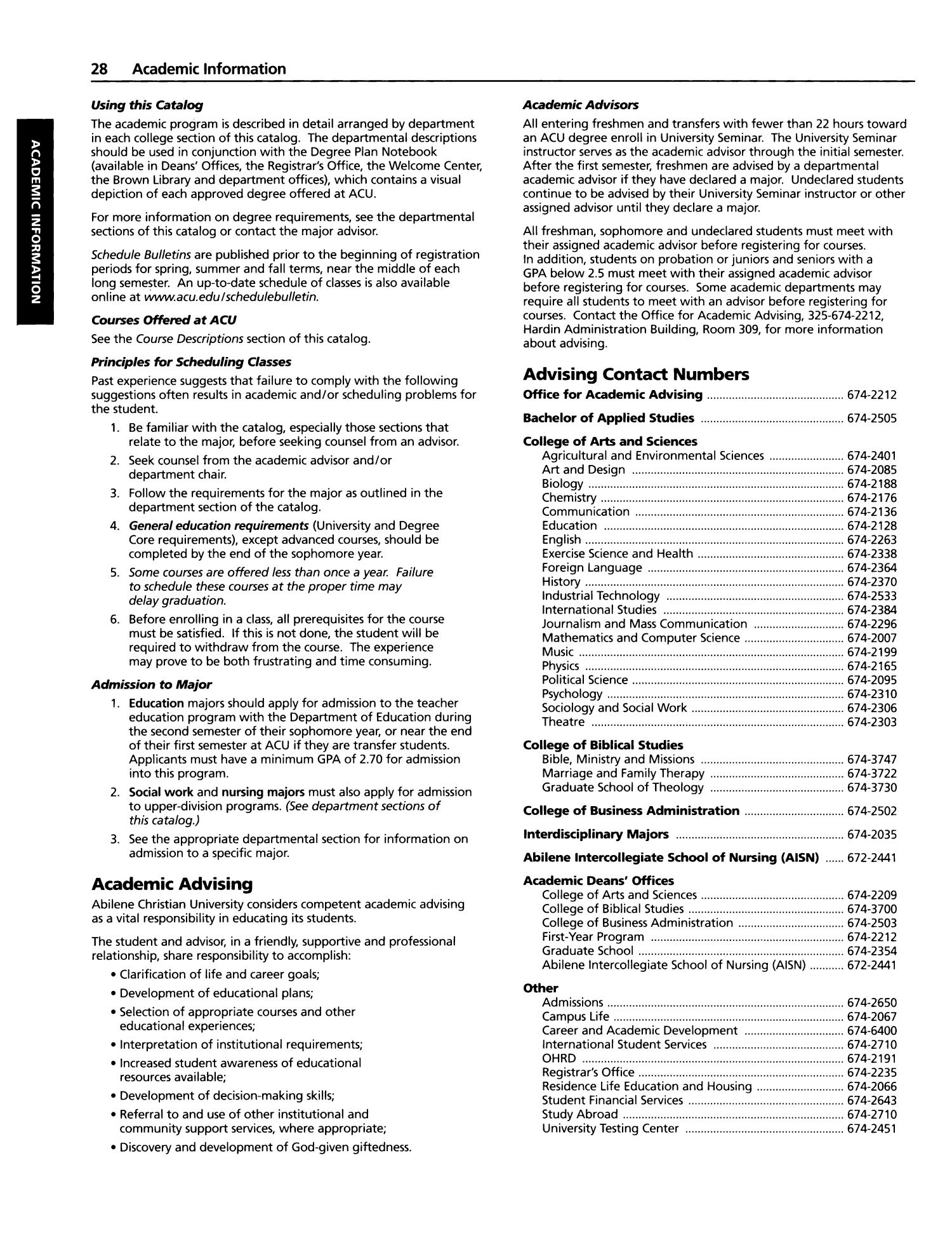 Catalog of Abilene Christian University, 2004-2005
                                                
                                                    28
                                                