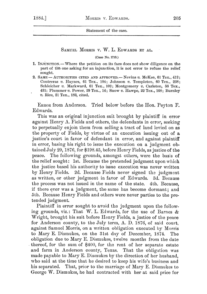 Cases argued and decided in the Supreme Court of the State of Texas, during the latter part of the Austin term, 1884, and the Tyler term, 1884.  Volume 62.
                                                
                                                    205
                                                