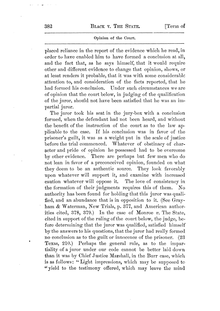 Cases argued and decided in the Supreme Court of Texas, during the latter part of the Tyler term, 1874, and the first part of the Galveston term, 1875.  Volume 42.
                                                
                                                    382
                                                
