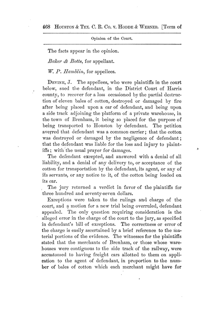 Cases argued and decided in the Supreme Court of Texas, during the latter part of the Tyler term, 1874, and the first part of the Galveston term, 1875.  Volume 42.
                                                
                                                    468
                                                