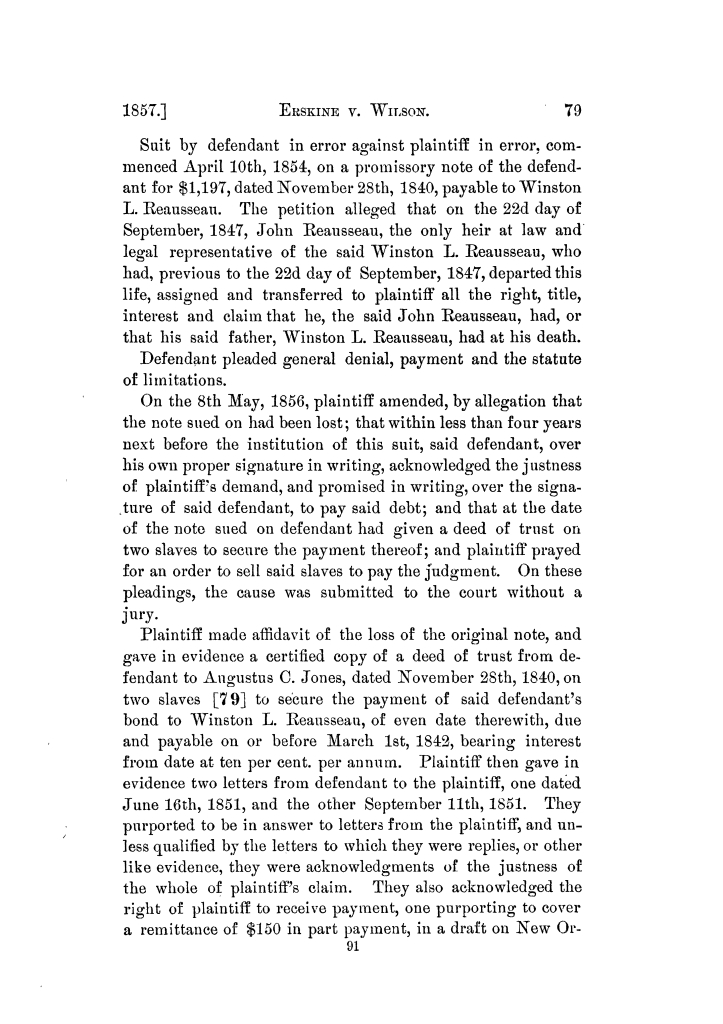 Reports of cases argued and decided in the Supreme Court of the State of Texas, during Austin session, 1857, and part of Galveston session, 1858. Volume 20.
                                                
                                                    91
                                                