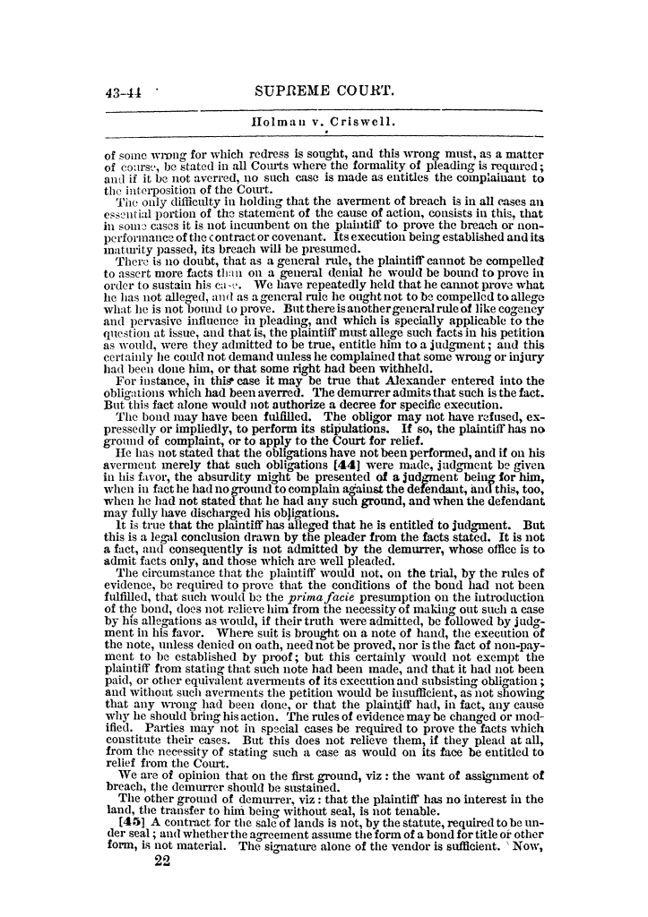Reports of cases argued and decided in the Supreme Court of the State of Texas during Austin term, 1854, and a part of Galveston term 1855.  Volume 13.
                                                
                                                    22
                                                