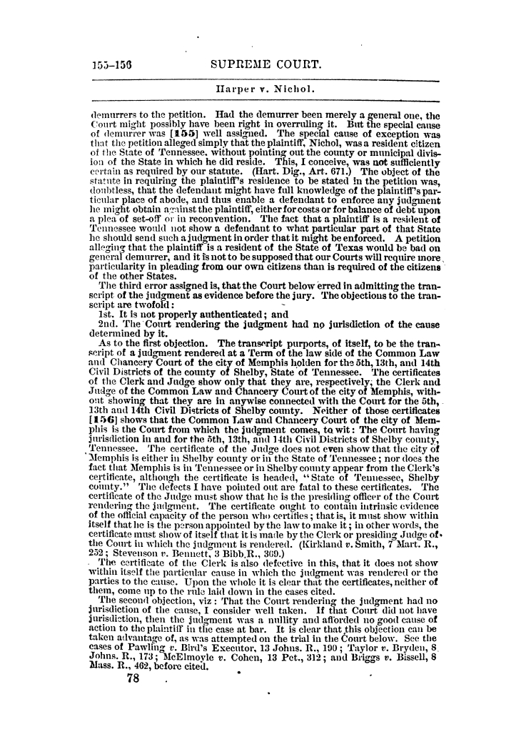 Reports of cases argued and decided in the Supreme Court of the State of Texas during Austin term, 1854, and a part of Galveston term 1855.  Volume 13.
                                                
                                                    78
                                                