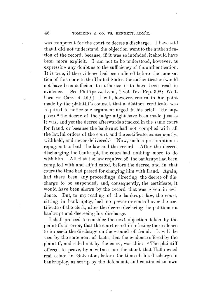 Reports of cases argued and decided in the Supreme Court of the State of Texas during December term, 1848. Volume 3.
                                                
                                                    46
                                                