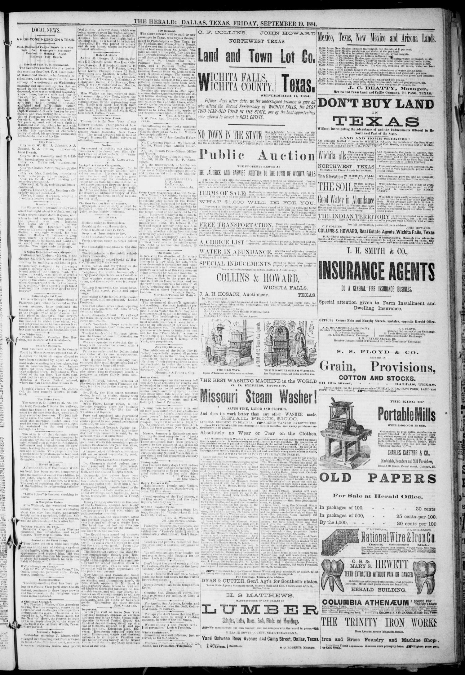The Dallas Daily Herald. (Dallas, Tex.), Vol. 35, No. 306, Ed. 1 Friday, September 19, 1884
                                                
                                                    [Sequence #]: 3 of 8
                                                