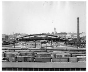 Primary view of object titled '[Train Shed at St. Louis Station]'.