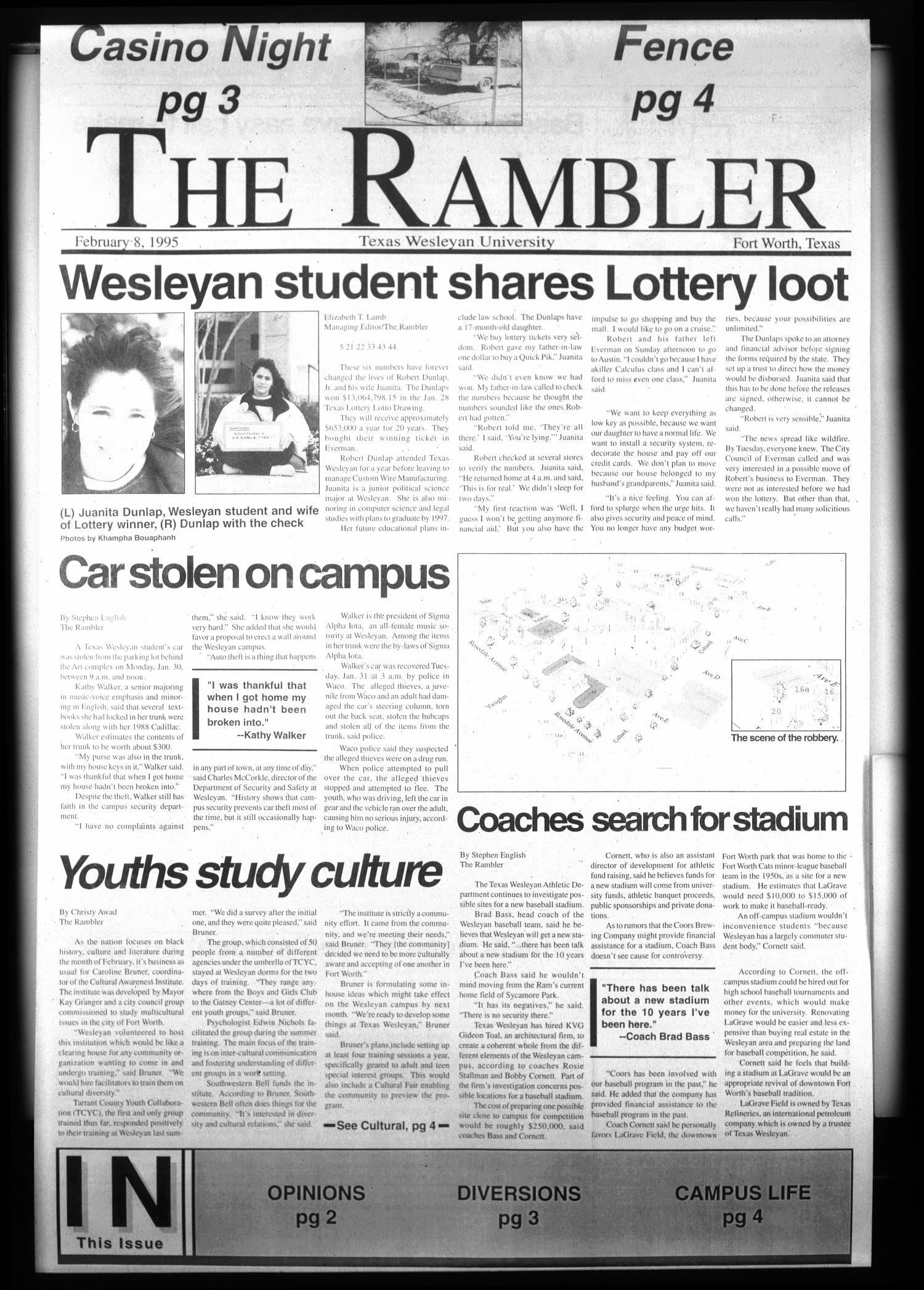 The Rambler (Fort Worth, Tex.), Ed. 1 Wednesday, February 8, 1995
                                                
                                                    [Sequence #]: 1 of 4
                                                