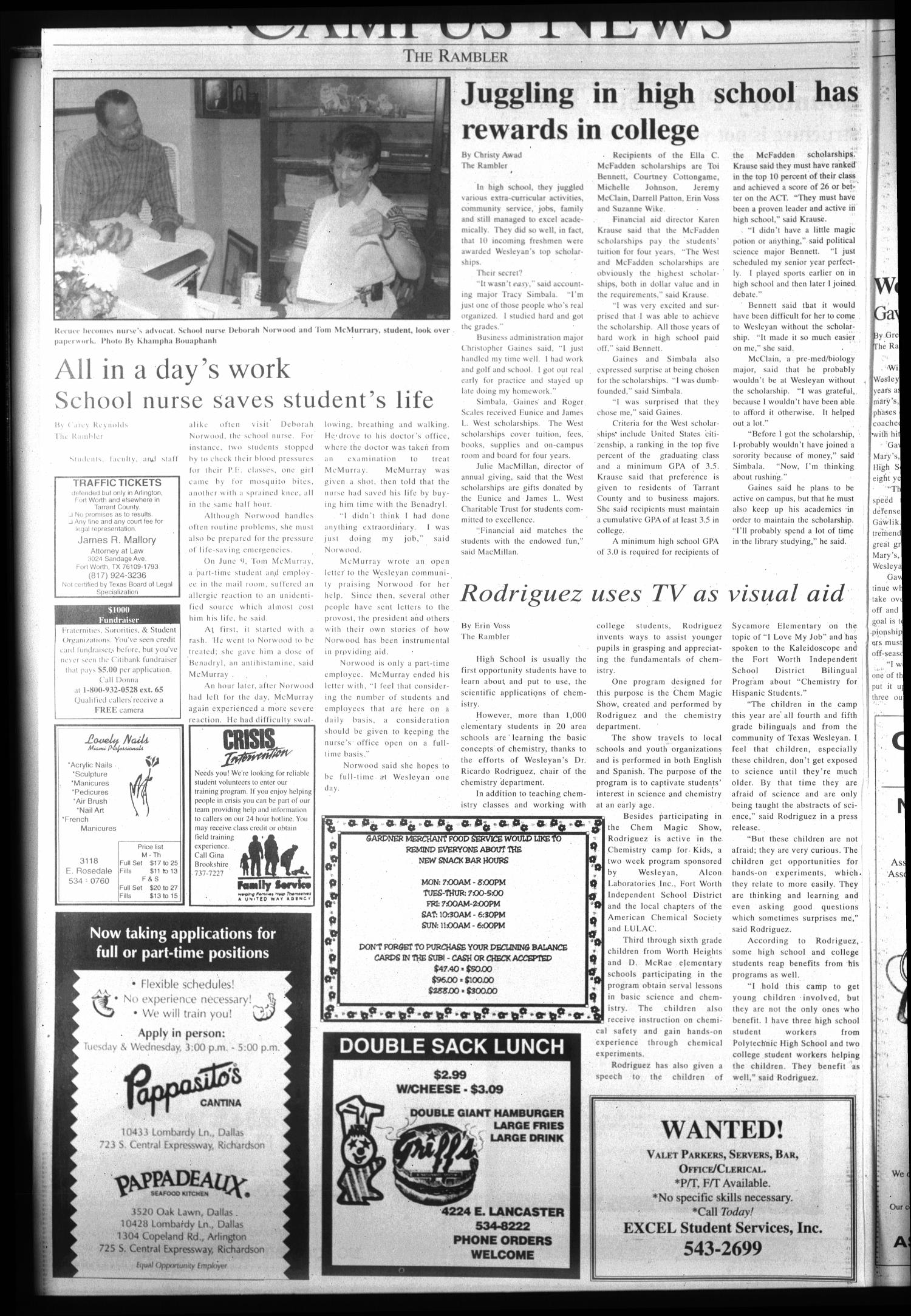The Rambler (Fort Worth, Tex.), Ed. 1 Wednesday, September 6, 1995
                                                
                                                    [Sequence #]: 4 of 6
                                                