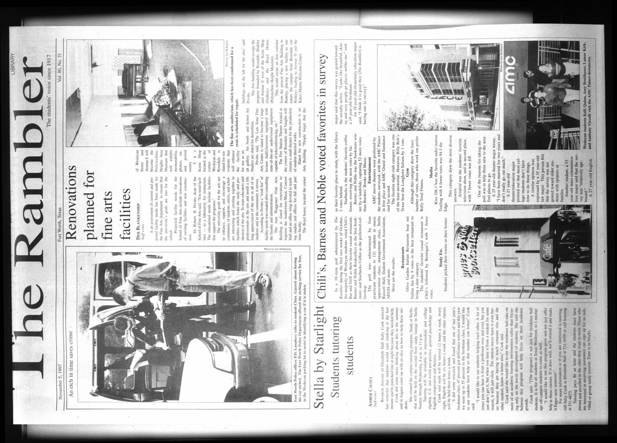 The Rambler (Fort Worth, Tex.), Vol. 80, No. 21, Ed. 1 Wednesday, November 5, 1997
                                                
                                                    [Sequence #]: 1 of 6
                                                
