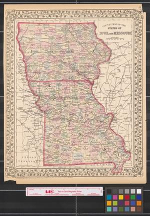 Primary view of object titled 'County map of the states of Iowa and Missouri.'.
