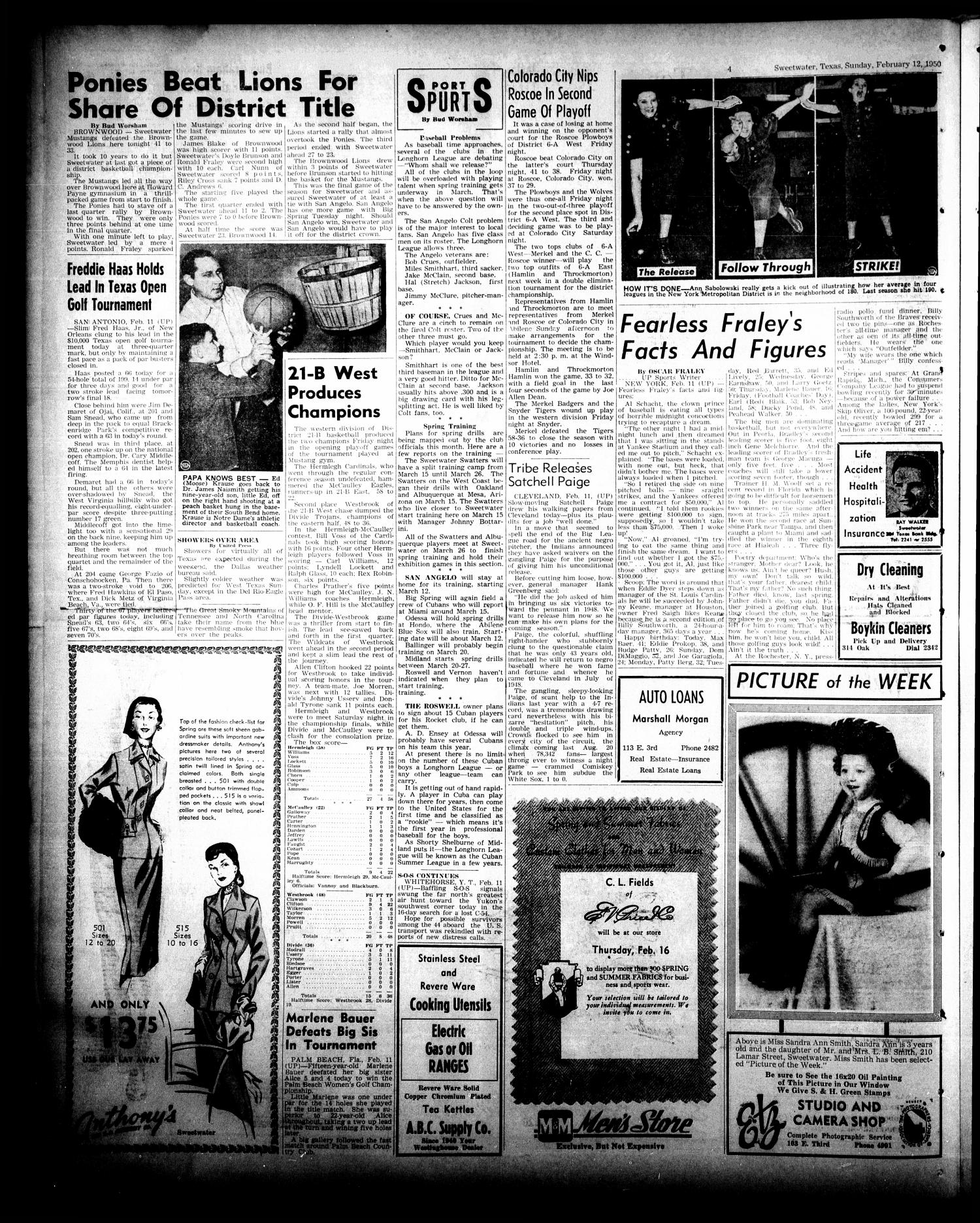 Sweetwater Reporter (Sweetwater, Tex.), Vol. 53, No. 36, Ed. 1 Sunday, February 12, 1950
                                                
                                                    [Sequence #]: 4 of 28
                                                