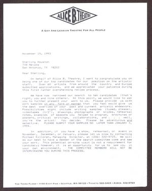 Primary view of object titled '[Letter from Mary P. Travers to Sterling Houston - November 15, 1993]'.
