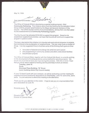 Primary view of object titled '[Letter from Eduardo Diaz to Sterling Houston - May 14, 1999]'.
