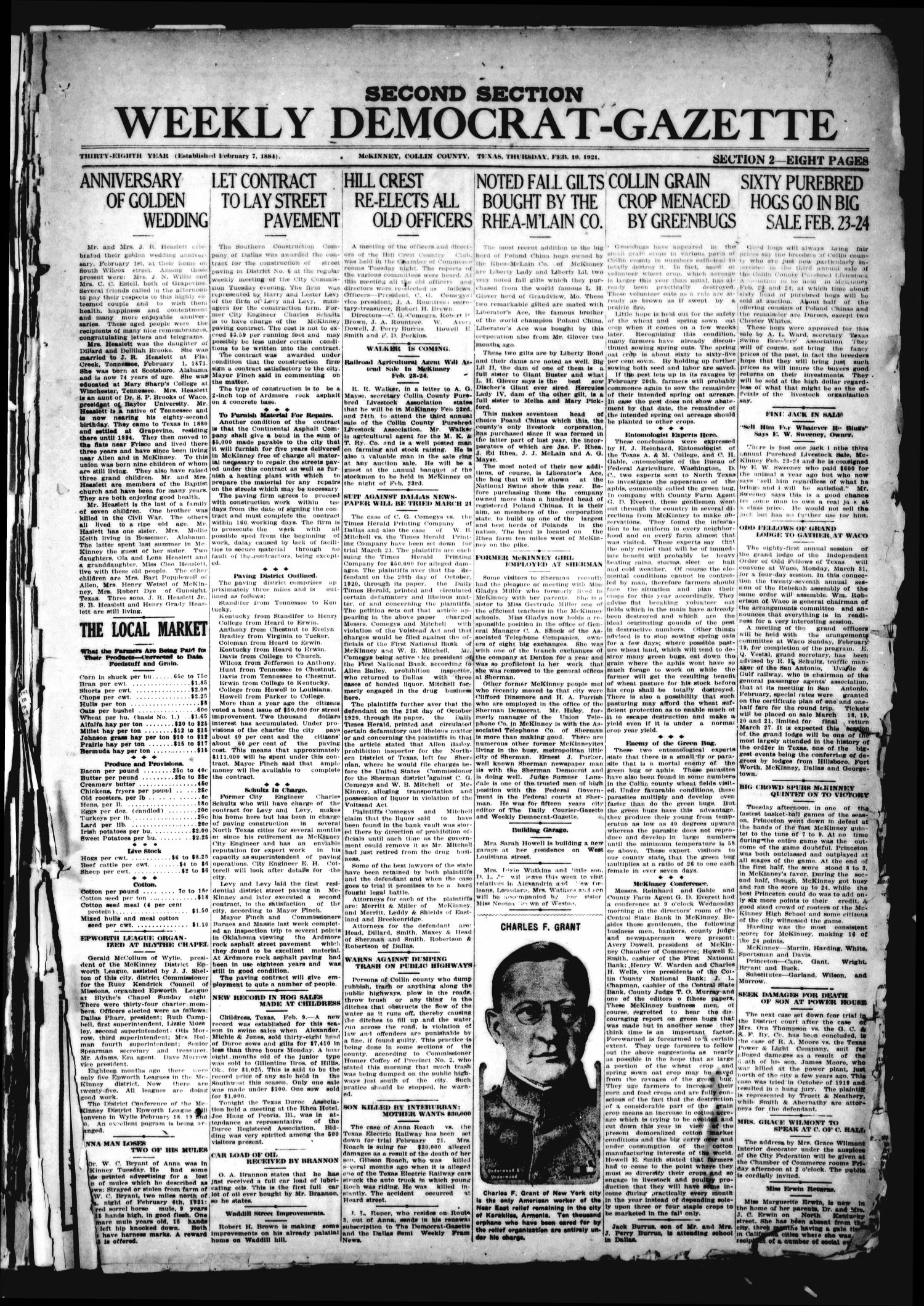 The Weekly Democrat-Gazette (McKinney, Tex.), Vol. 38, Ed. 1 Thursday, February 10, 1921
                                                
                                                    [Sequence #]: 9 of 16
                                                