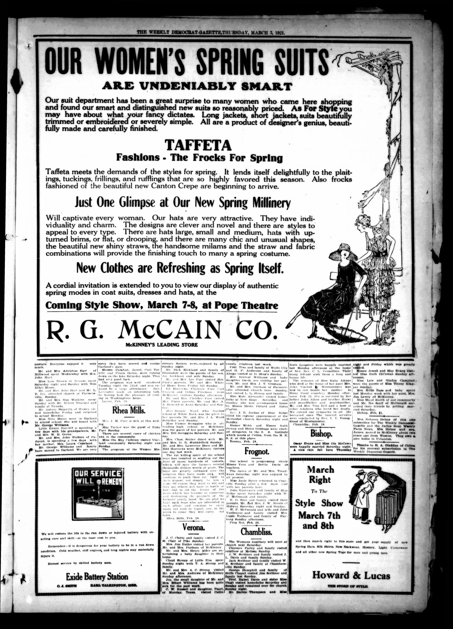 The Weekly Democrat-Gazette (McKinney, Tex.), Vol. 38, Ed. 1 Thursday, March 3, 1921
                                                
                                                    [Sequence #]: 13 of 16
                                                