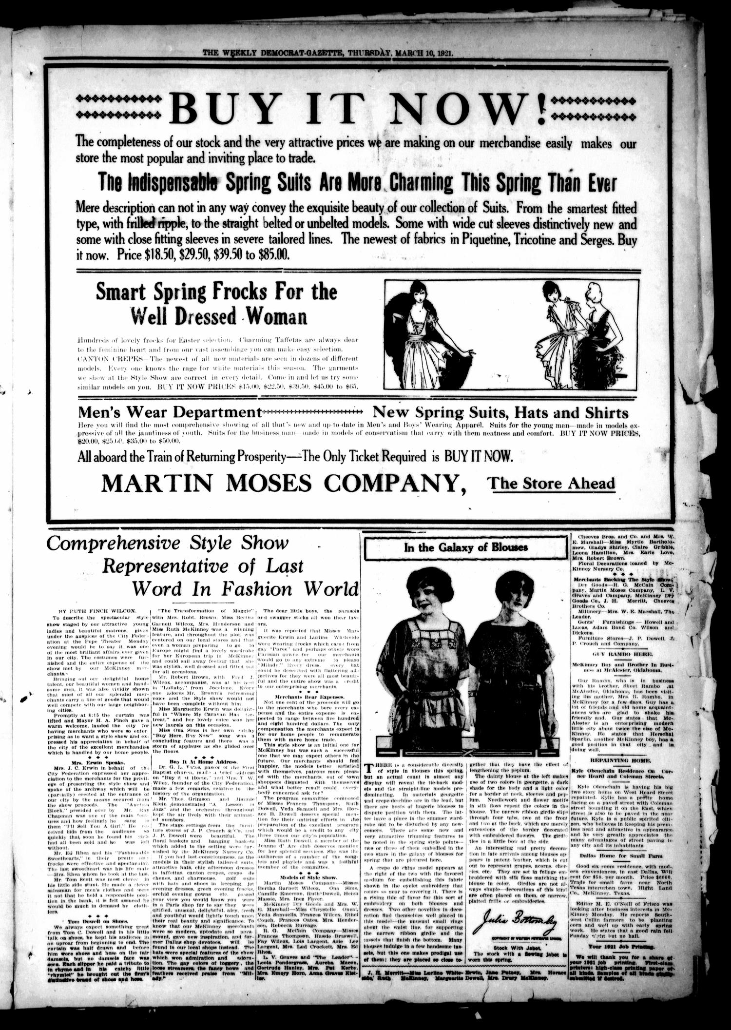 The Weekly Democrat-Gazette (McKinney, Tex.), Vol. 38, Ed. 1 Thursday, March 10, 1921
                                                
                                                    [Sequence #]: 13 of 16
                                                