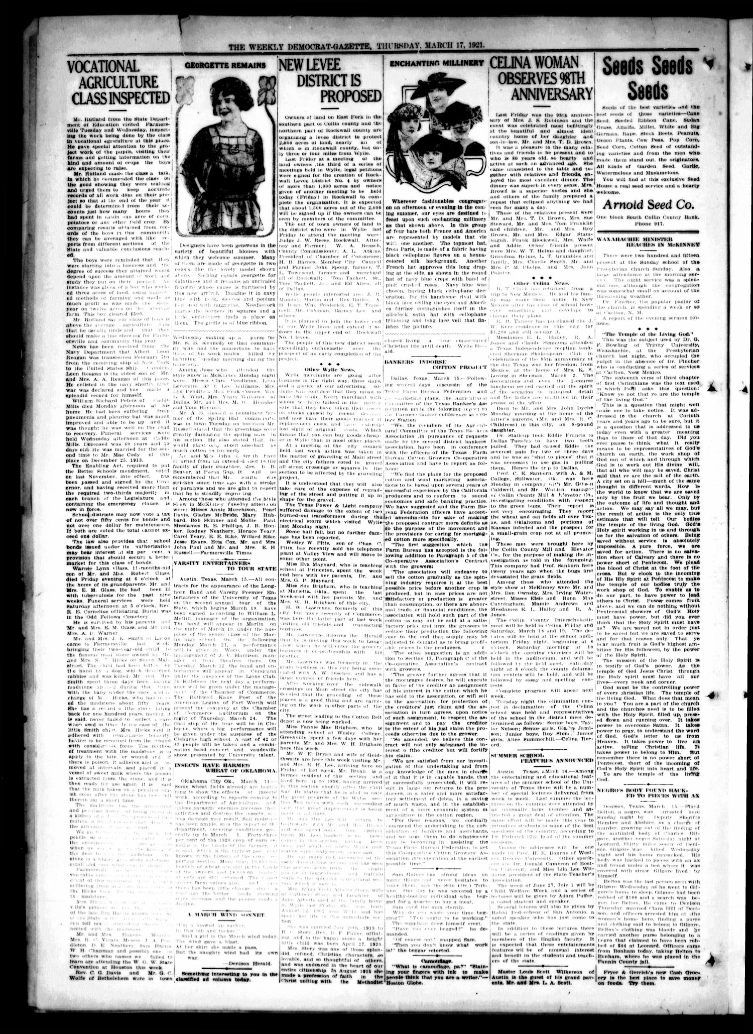 The Weekly Democrat-Gazette (McKinney, Tex.), Vol. 38, Ed. 1 Thursday, March 17, 1921
                                                
                                                    [Sequence #]: 4 of 16
                                                