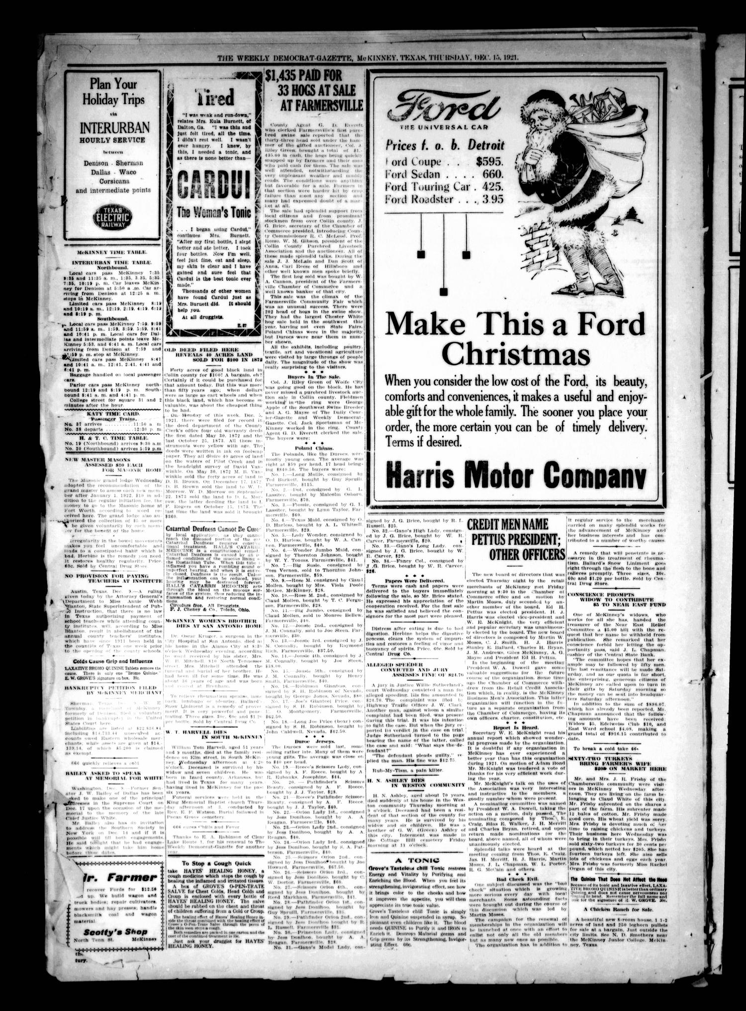 The Weekly Democrat-Gazette (McKinney, Tex.), Vol. 38, Ed. 1 Thursday, December 15, 1921
                                                
                                                    [Sequence #]: 14 of 16
                                                