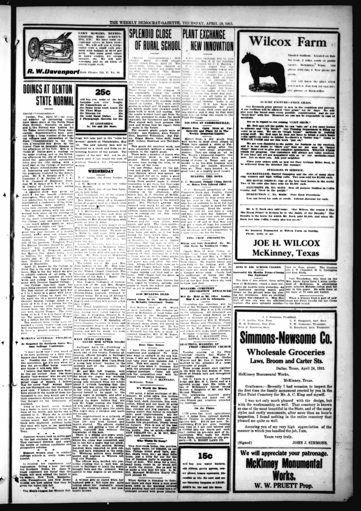 The Weekly Democrat-Gazette (McKinney, Tex.), Vol. 32, Ed. 1 Thursday, April 29, 1915
                                                
                                                    [Sequence #]: 13 of 16
                                                