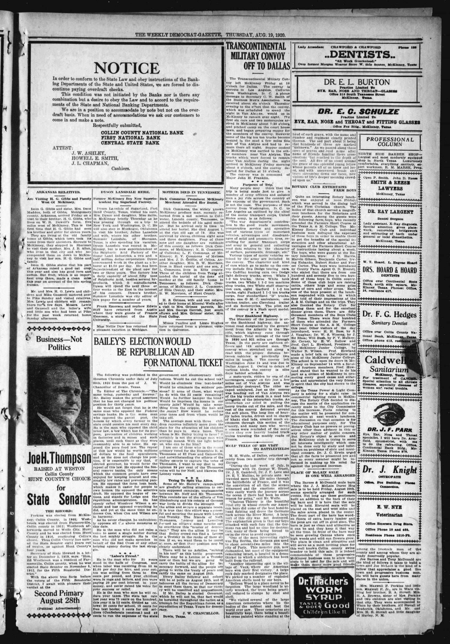 The Weekly Democrat-Gazette (McKinney, Tex.), Vol. 37, Ed. 1 Thursday, August 19, 1920
                                                
                                                    [Sequence #]: 3 of 16
                                                