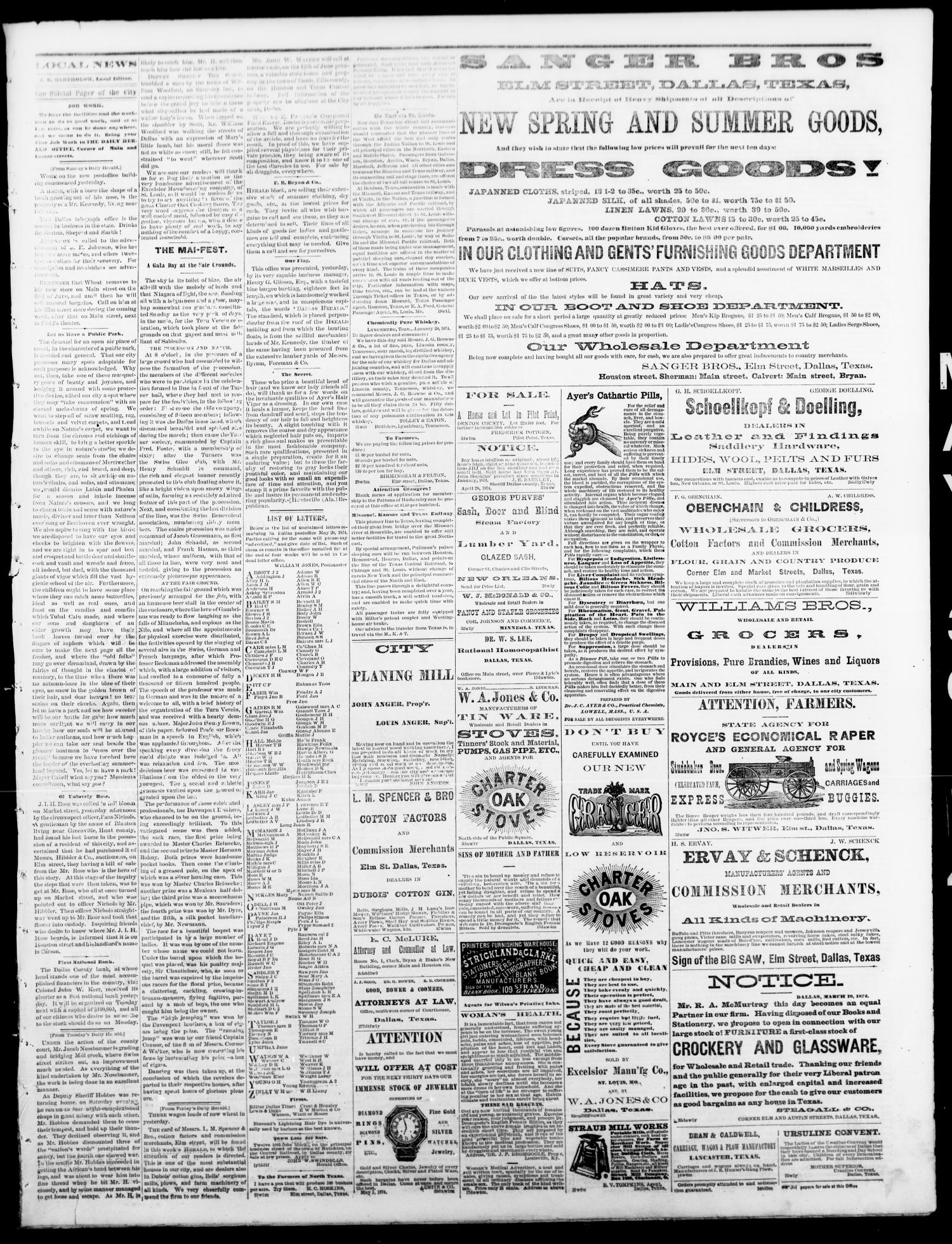 The Dallas Weekly Herald. (Dallas, Tex.), Vol. 21, No. 37, Ed. 1 Saturday, May 30, 1874
                                                
                                                    [Sequence #]: 3 of 4
                                                