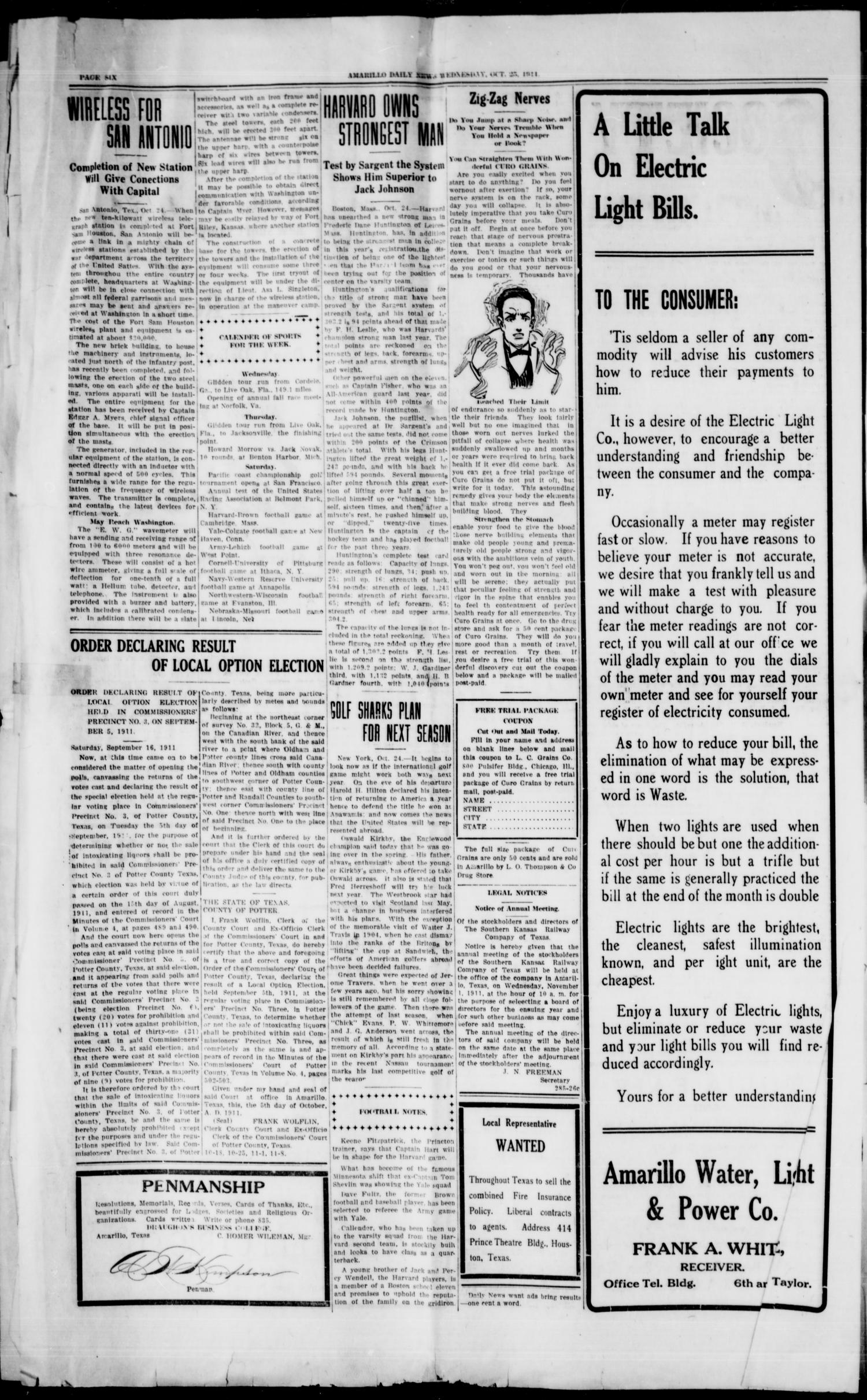 Amarillo Daily News (Amarillo, Tex.), Vol. 2, No. 305, Ed. 1 Wednesday, October 25, 1911
                                                
                                                    [Sequence #]: 6 of 8
                                                