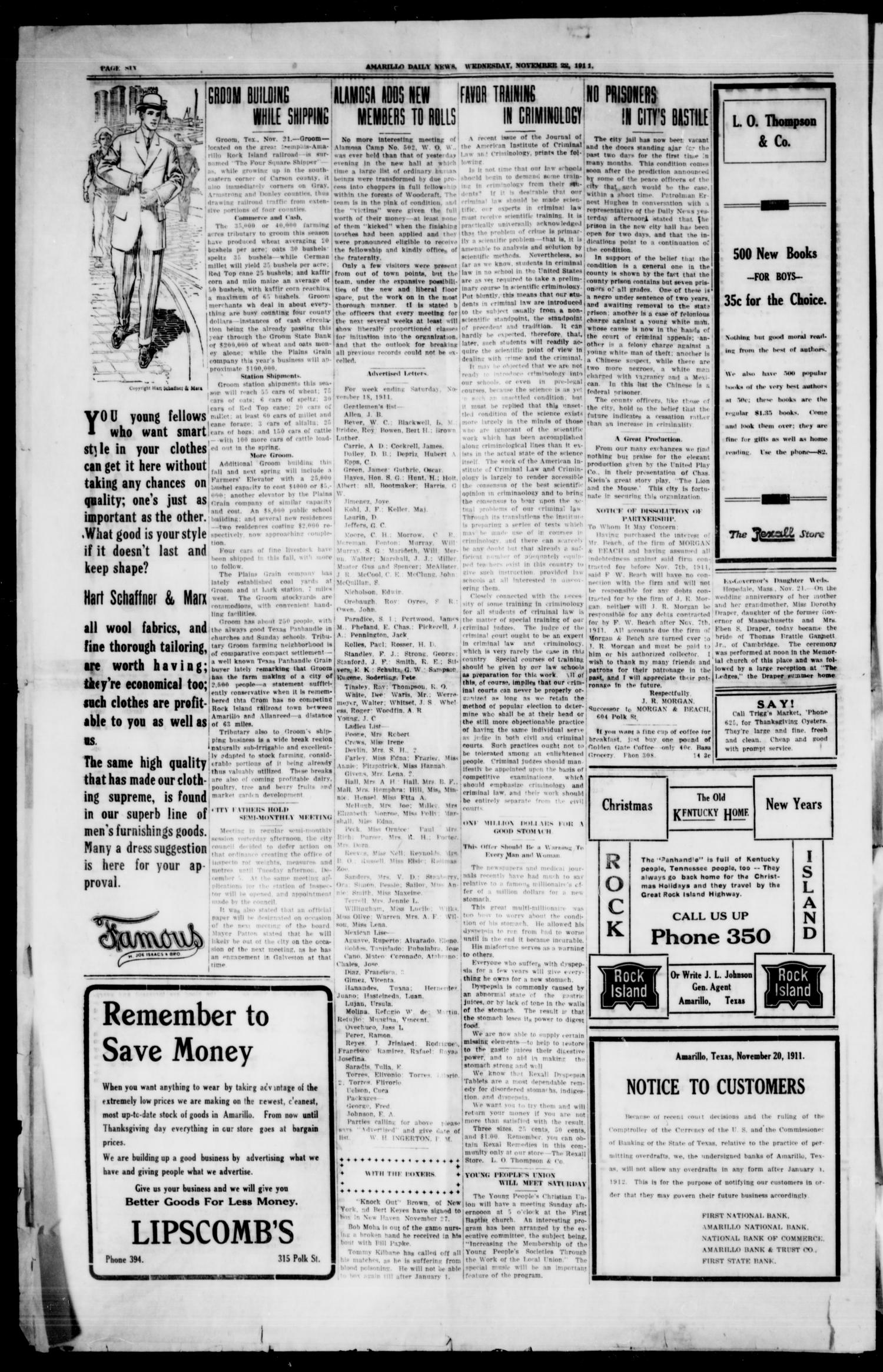 Amarillo Daily News (Amarillo, Tex.), Vol. 3, No. 16, Ed. 1 Wednesday, November 22, 1911
                                                
                                                    [Sequence #]: 6 of 8
                                                