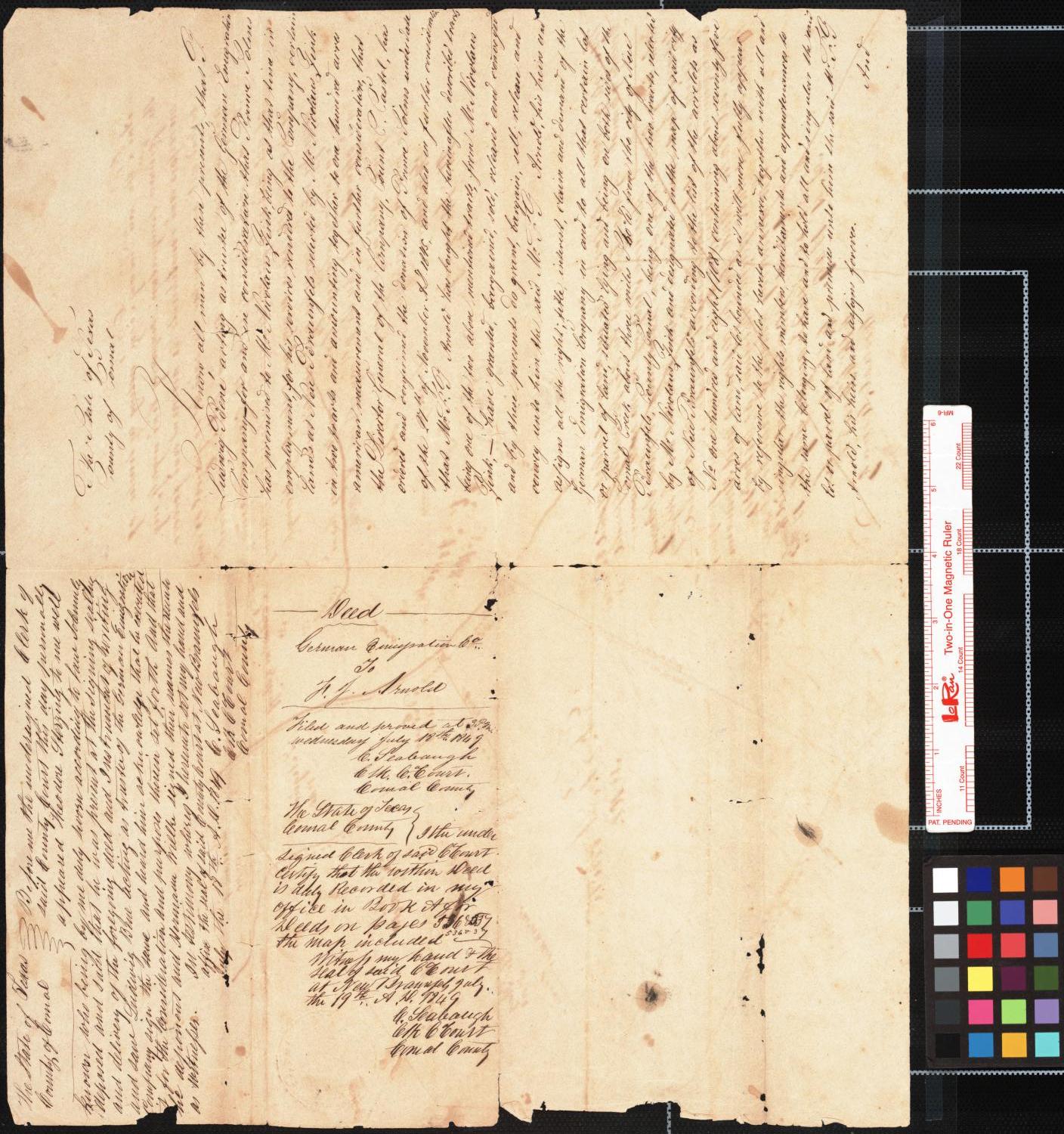 [Manuscript Map and Deed, German Emigration Company to F. T. Arnold]
                                                
                                                    [Sequence #]: 1 of 2
                                                