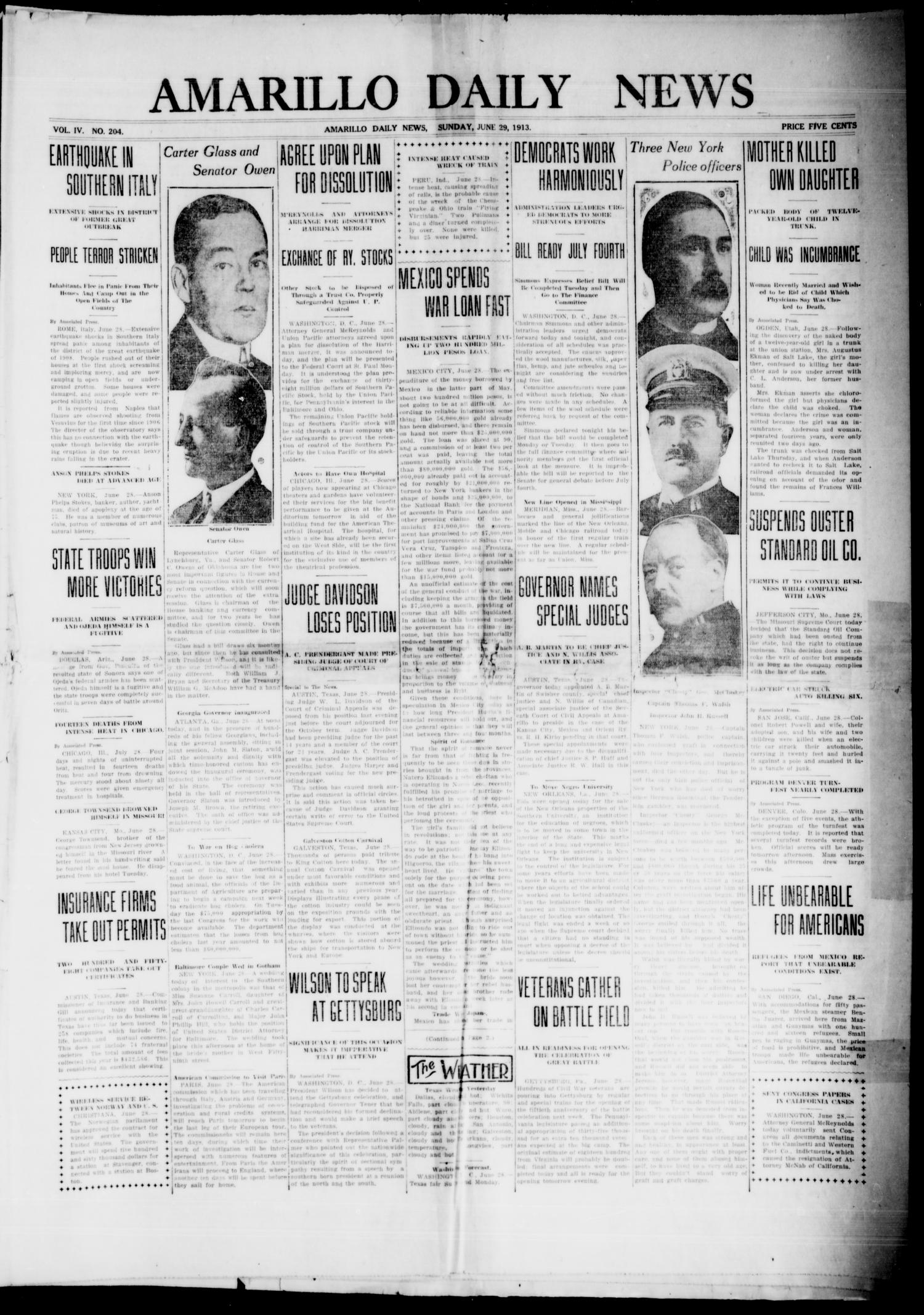 Amarillo Daily News (Amarillo, Tex.), Vol. 4, No. 204, Ed. 1 Sunday, June 29, 1913
                                                
                                                    [Sequence #]: 1 of 8
                                                
