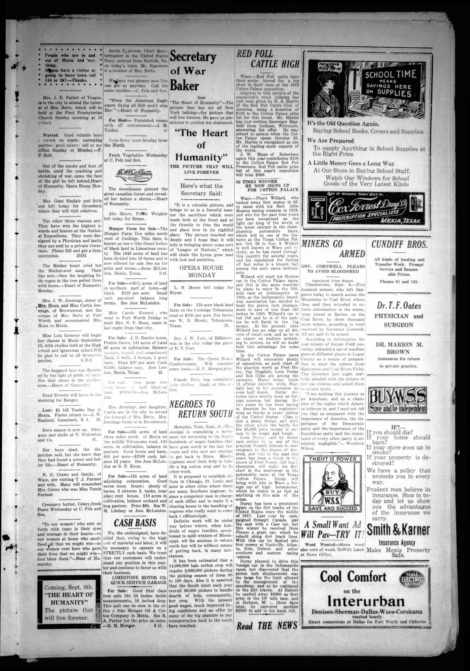 Mexia Evening News (Mexia, Tex.), Vol. 21, No. 188, Ed. 1 Saturday, September 6, 1919
                                                
                                                    [Sequence #]: 3 of 4
                                                