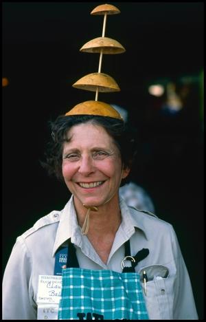 Primary view of object titled '[Claudia Ball Wearing a Gourd Hat]'.