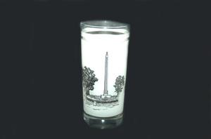 Primary view of object titled '[Glass with a picture of the San Jacinto monument]'.