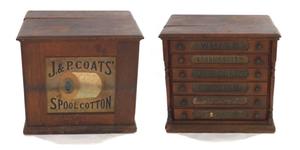 Primary view of object titled 'Thread chest, metal knobs, wooden, 6 drawers'.