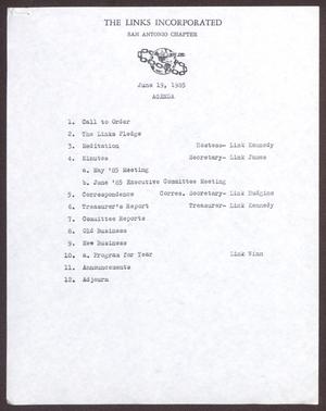 Primary view of object titled '[Agenda for the San Antonio Chapter of the Links, Inc. Meeting - June 19, 1985]'.