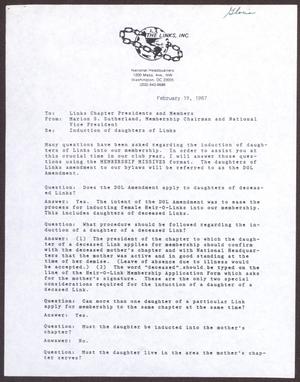 Primary view of object titled '[Letter from Marion S. Sutherland to Links Chapter Presidents and Members - February 19, 1987]'.