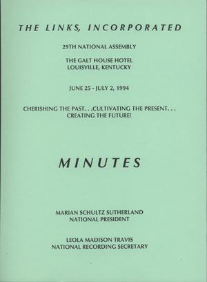 Primary view of object titled 'Minutes and Proceedings of the Twenty-Ninth National Assembly of The Links, Inc., June-July 1994'.