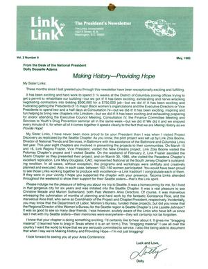 Primary view of object titled 'Link to Link: The President's Newsletter, Volume 2, Number 9, May 1985'.